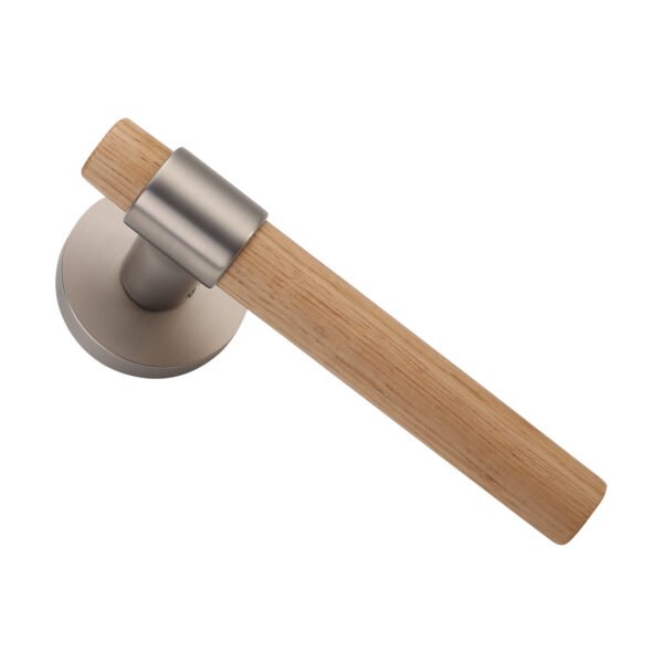 Lyana Poignée de Porte Nickel MAT Brossé et Véritable Bois de Chêne