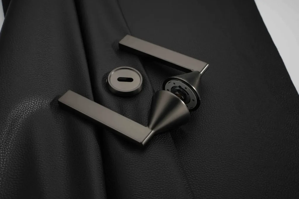 Premium black steel handle close-up